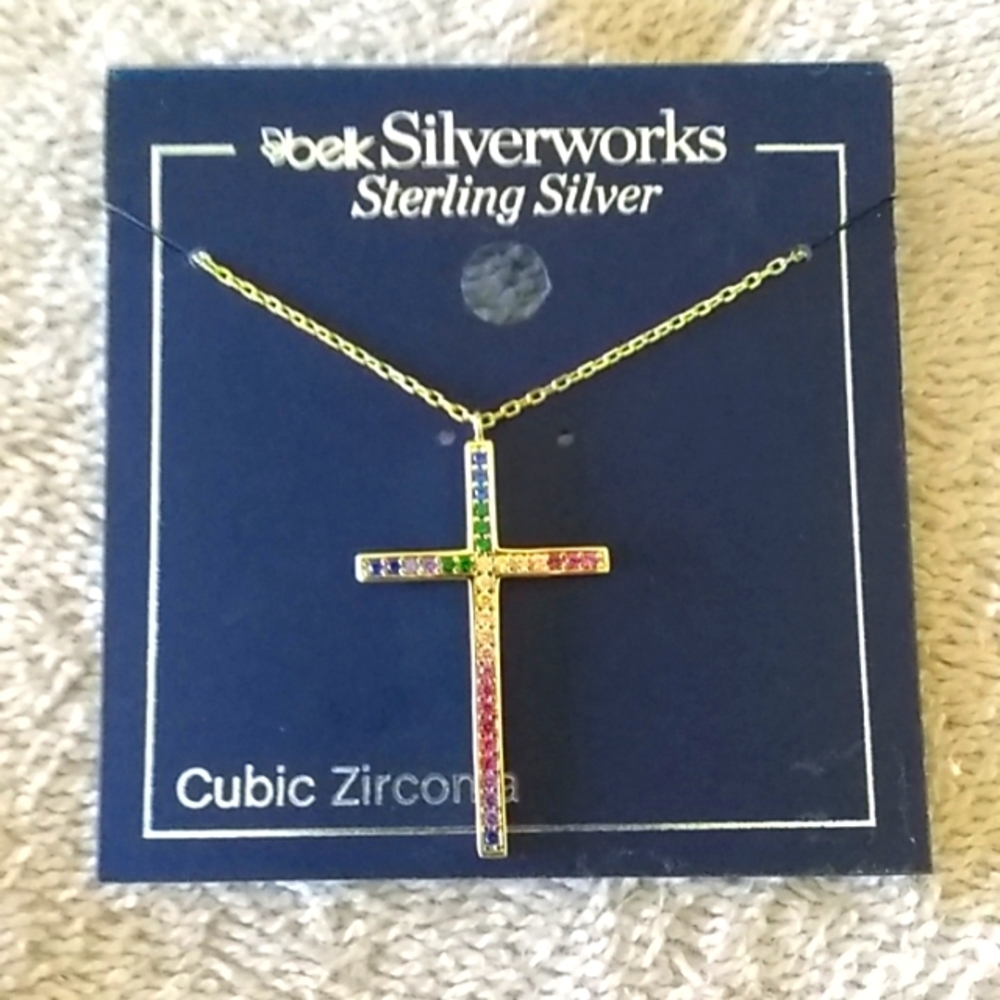 Multi Color CZ Cross Necklace